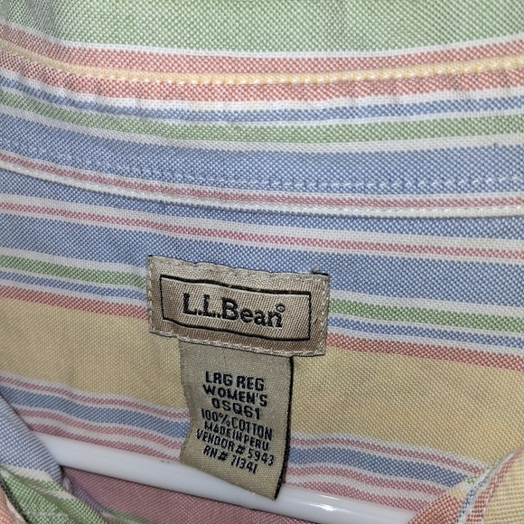 Vintage L.L. Bean Pastel Striped Rainbow  Oxford 100% Cotton Button Up Shirt L - Picture 4 of 5
